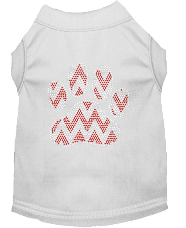 Candy Cane Chevron Paw Rhinestone Dog Shirt White Lg